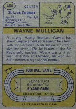 1974 Topps #464 - Wayne Mulligan - St. Louis Cardinals - Back