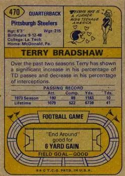1974 Topps #470 - Terry Bradshaw - Pittsburgh Steelers