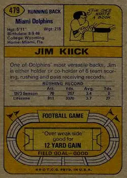 1974 Topps #479 - Jim Kiick - Miami Dolphins - Back