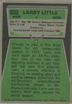 1975 Topps #499 - Larry Little - Miami Dolphins - Back 1975 Topps #499 - Larry Little - Miami Dolphins - Back
