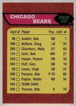 1976 Topps #454 - Card #454 - Chicago Bears - Front