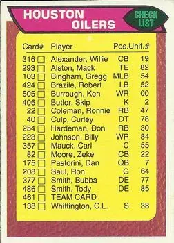 1976 Topps #461 - Card #461 - Houston Oilers - Front