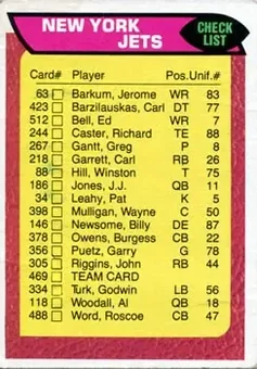 1976 Topps #469 - Card #469 - New York Jets