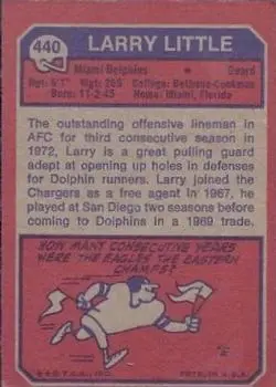 1973 Topps #440 - Larry Little - Miami Dolphins