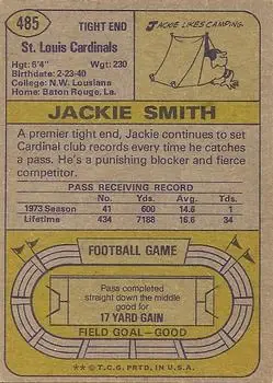 1974 Topps #485 - Jackie Smith - St. Louis Cardinals - Back
