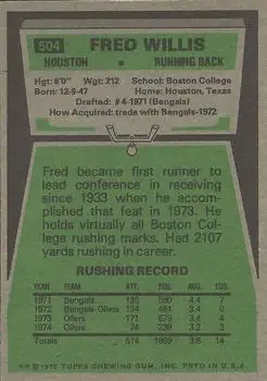 1975 Topps #504 - Fred Willis - Houston Oilers 1975 Topps #504 - Fred Willis - Houston Oilers