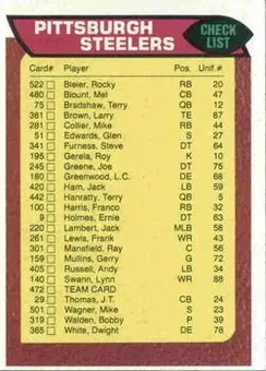 1976 Topps #472 - Card #472 - Pittsburgh Steelers