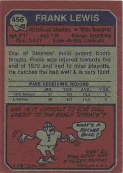 1973 Topps #456 - Frank Lewis - Pittsburgh Steelers - Back