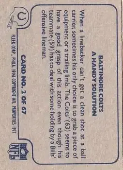 1977 Fleer Team Action #2 - Card #2 - Baltimore Colts - Back