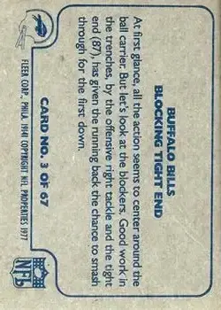 1977 Fleer Team Action #3 - Card #3 - Buffalo Bills