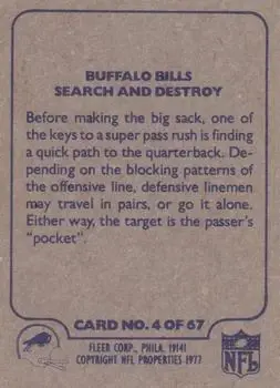 1977 Fleer Team Action #4 - Card #4 - Buffalo Bills - Back 1977 Fleer Team Action #4 - Card #4 - Buffalo Bills - Back