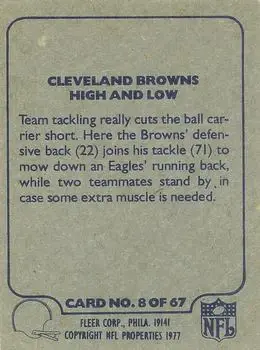 1977 Fleer Team Action #8 - Card #8 - Cleveland Browns - Back