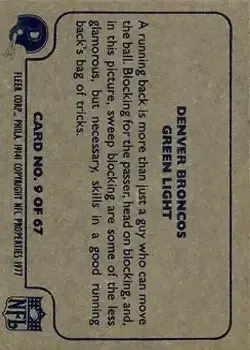 1977 Fleer Team Action #9 - Card #9 - Denver Broncos - Back 1977 Fleer Team Action #9 - Card #9 - Denver Broncos - Back