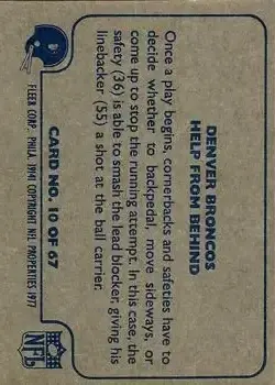 1977 Fleer Team Action #10 - Card #10 - Denver Broncos - Back