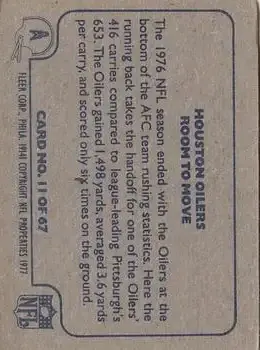 1977 Fleer Team Action #11 - Card #11 - Houston Oilers - Back