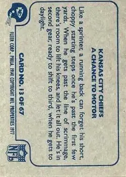 1977 Fleer Team Action #13 - Card #13 - Kansas City Chiefs - Back