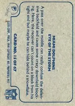 1977 Fleer Team Action #15 - Card #15 - Miami Dolphins - Back