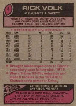 1977 Topps #8 - Rick Volk - New York Giants