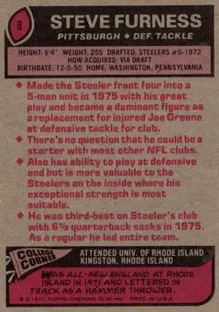 1977 Topps #9 - Steve Furness - Pittsburgh Steelers - Back