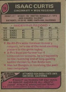 1977 Topps #10 - Isaac Curtis - Cincinnati Bengals - Back 1977 Topps #10 - Isaac Curtis - Cincinnati Bengals - Back