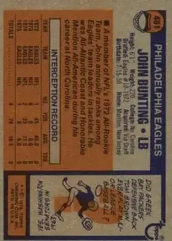 1976 Topps #481 - John Bunting - Philadelphia Eagles - Back