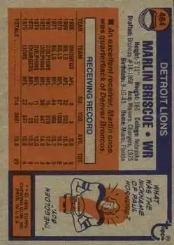 1976 Topps #484 - Marlin Briscoe - Detroit Lions - Back