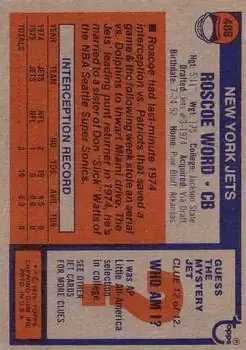 1976 Topps #488 - Roscoe Word - New York Jets - Back 1976 Topps #488 - Roscoe Word - New York Jets - Back