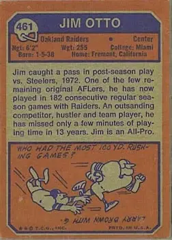 1973 Topps #461 - Jim Otto - Oakland Raiders - Back