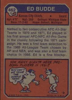 1973 Topps #462 - Ed Budde - Kansas City Chiefs - Back