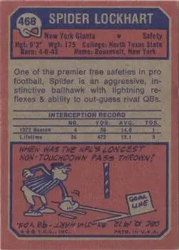 1973 Topps #468 - Spider Lockhart - New York Giants