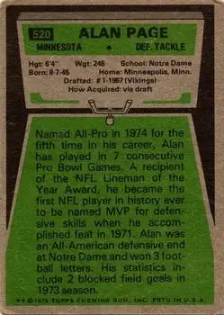 1975 Topps #520 - Alan Page - Minnesota Vikings
