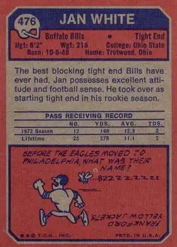 1973 Topps #476 - Jan White - Buffalo Bills