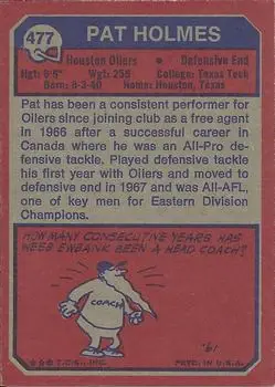 1973 Topps #477 - Pat Holmes - Houston Oilers
