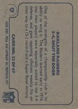 1977 Fleer Team Action #22 - Card #22 - Oakland Raiders - Back