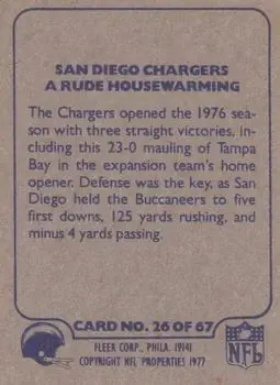1977 Fleer Team Action #26 - Card #26 - San Diego Chargers - Back 1977 Fleer Team Action #26 - Card #26 - San Diego Chargers - Back