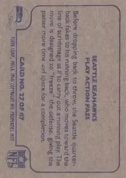 1977 Fleer Team Action #27 - Card #27 - Seattle Seahawks - Back 1977 Fleer Team Action #27 - Card #27 - Seattle Seahawks - Back