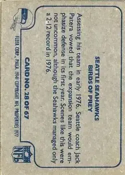 1977 Fleer Team Action #28 - Card #28 - Seattle Seahawks - Back 1977 Fleer Team Action #28 - Card #28 - Seattle Seahawks - Back