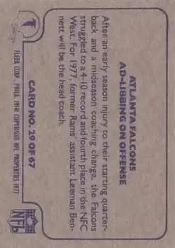 1977 Fleer Team Action #29 - Card #29 - Atlanta Falcons - Back