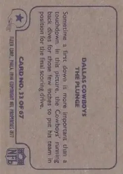 1977 Fleer Team Action #33 - Card #33 - Dallas Cowboys - Back 1977 Fleer Team Action #33 - Card #33 - Dallas Cowboys - Back