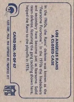 1977 Fleer Team Action #40 - Card #40 - Los Angeles Rams - Back