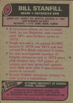 1977 Topps #16 - Bill Stanfill - Miami Dolphins