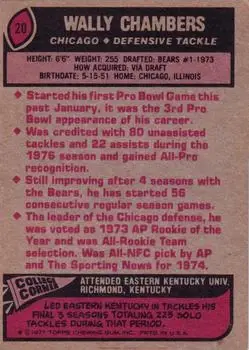 1977 Topps #20 - Wally Chambers - Chicago Bears 1977 Topps #20 - Wally Chambers - Chicago Bears