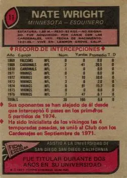 1977 Topps Mexican #11 - Nate Wright - Minnesota Vikings