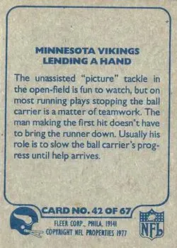1977 Fleer Team Action #42 - Card #42 - Minnesota Vikings - Back