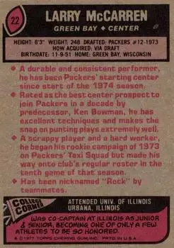 1977 Topps #22 - Larry McCarren - Green Bay Packers - Back 1977 Topps #22 - Larry McCarren - Green Bay Packers - Back
