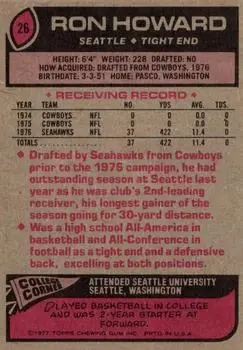 1977 Topps #26 - Ron Howard - Seattle Seahawks - Back 1977 Topps #26 - Ron Howard - Seattle Seahawks - Back