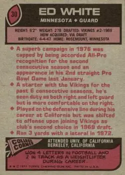 1977 Topps #30 - Ed White - Minnesota Vikings - Back