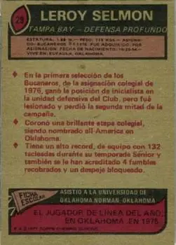 1977 Topps Mexican #29 - Lee Roy Selmon - Tampa Bay Buccaneers