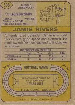 1974 Topps #508 - Jamie Rivers - St. Louis Cardinals - Back