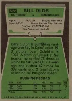 1975 Topps #522 - Bill Olds - Baltimore Colts 1975 Topps #522 - Bill Olds - Baltimore Colts